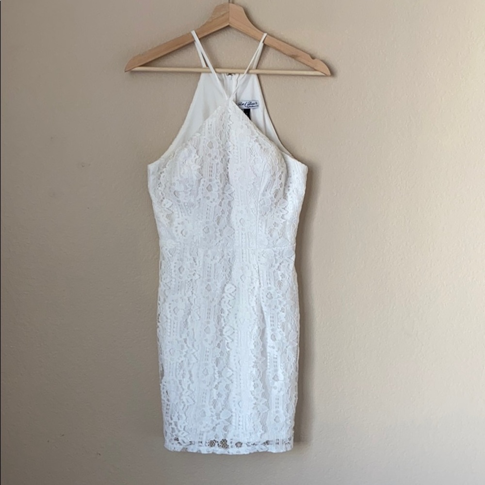 High Neck White Lace Cocktail Dress